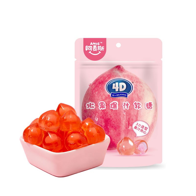 Delicious Amos 4D White Peach Fruit Filled Gummy Candy 65g