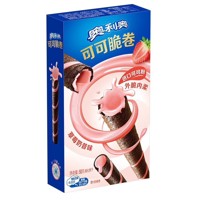 Delicious Oreo Cocoa Wafer Rolls Strawberry Flavor 50g